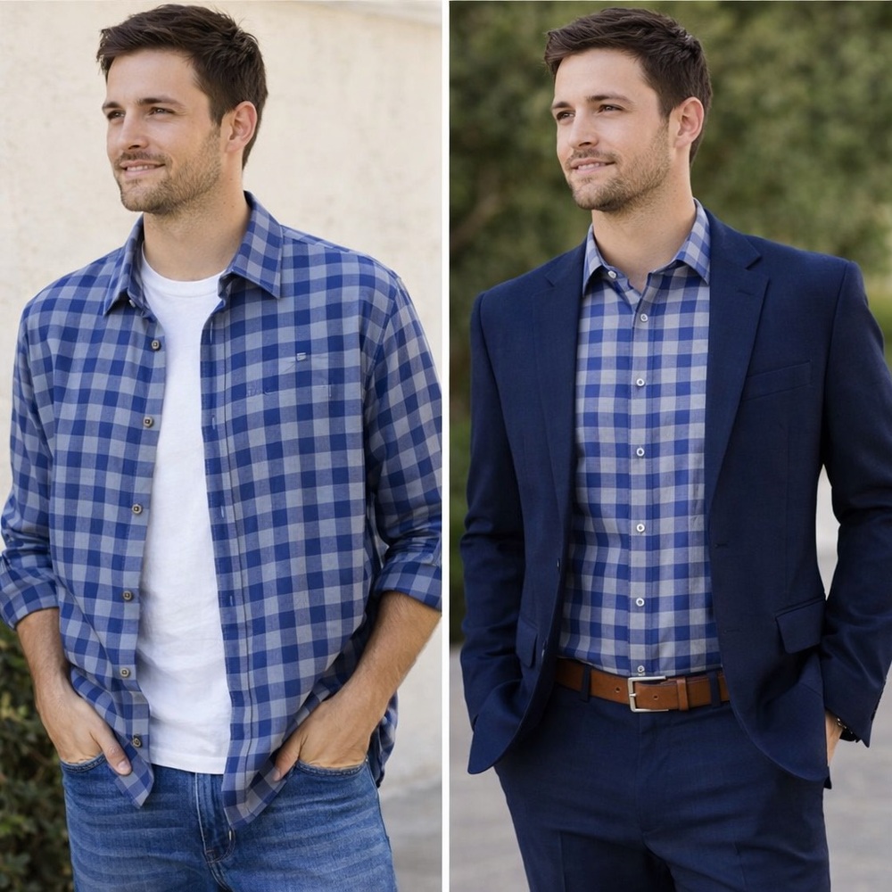 Vineyard Vines Navy and Gray Plaid Check Shirt